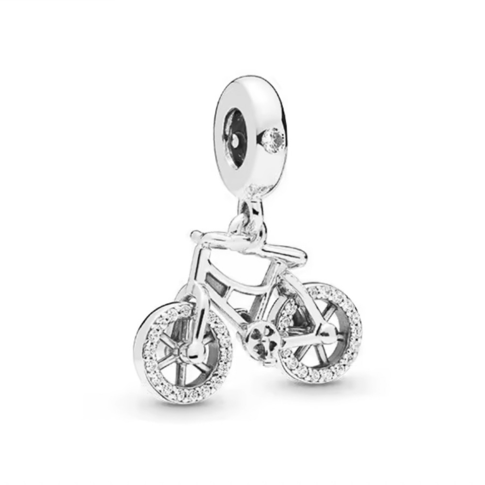 NWOT Brilliant Bicycle Dangle Charm with Clear Zirconia & Sterling Silver 925